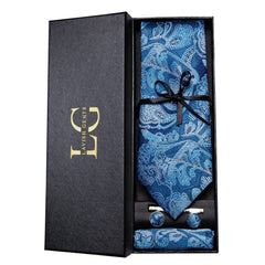 Conjunto de Gravata e Lenço Paisley Azul Claro