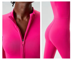 Macacão Fitness com Zíper Frontal e Cintura Marcada