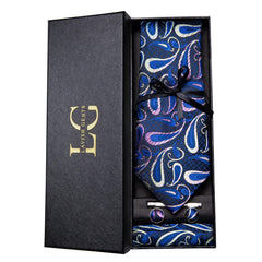 Conjunto de Gravata e Lenço Azul Paisley