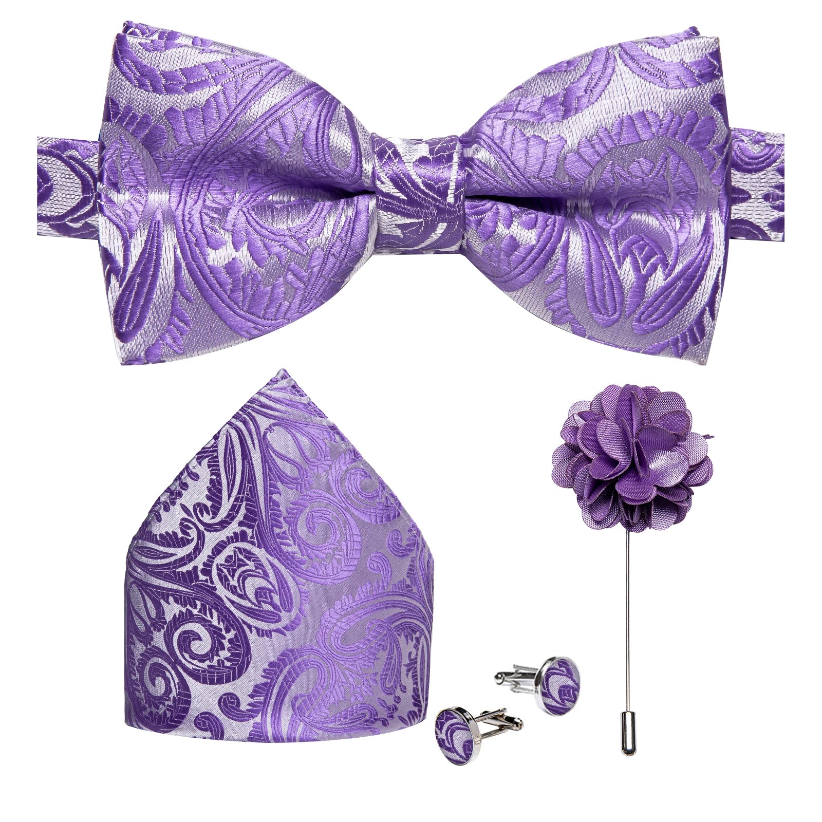 Gravata Borboleta Paisley com Lenço e Abotoaduras