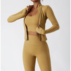 Jaqueta Fitness com Zíper Frontal e Gola Alta – Manga Longa Ajustada