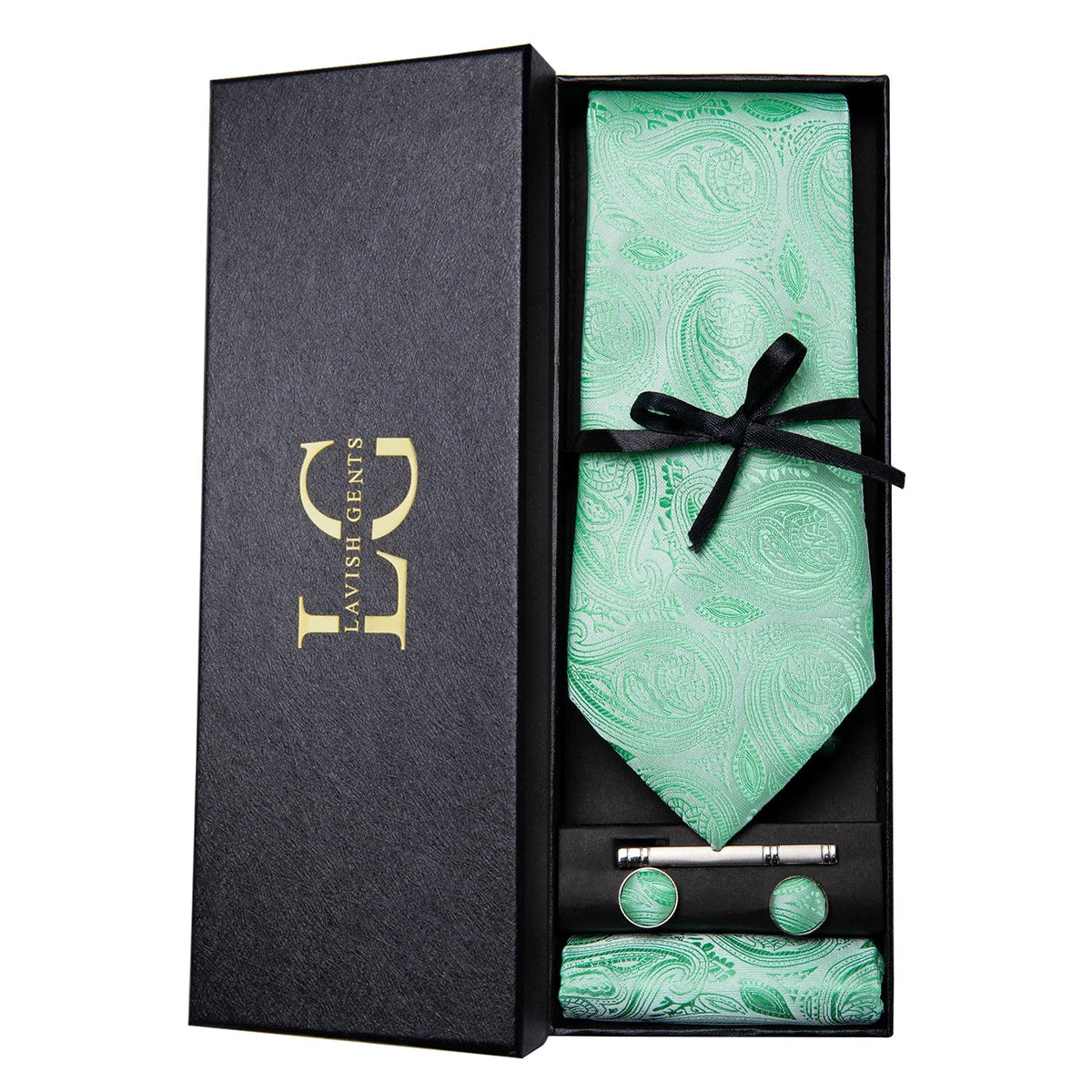 Conjunto de Gravata e Lenço de Seda Verde Claro