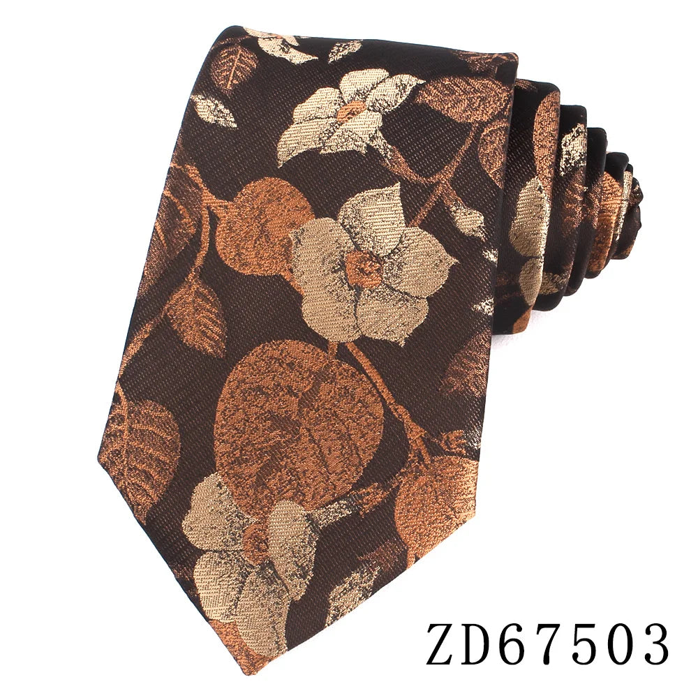 Gravata Slim Floral Marrom Clássica para Casamento