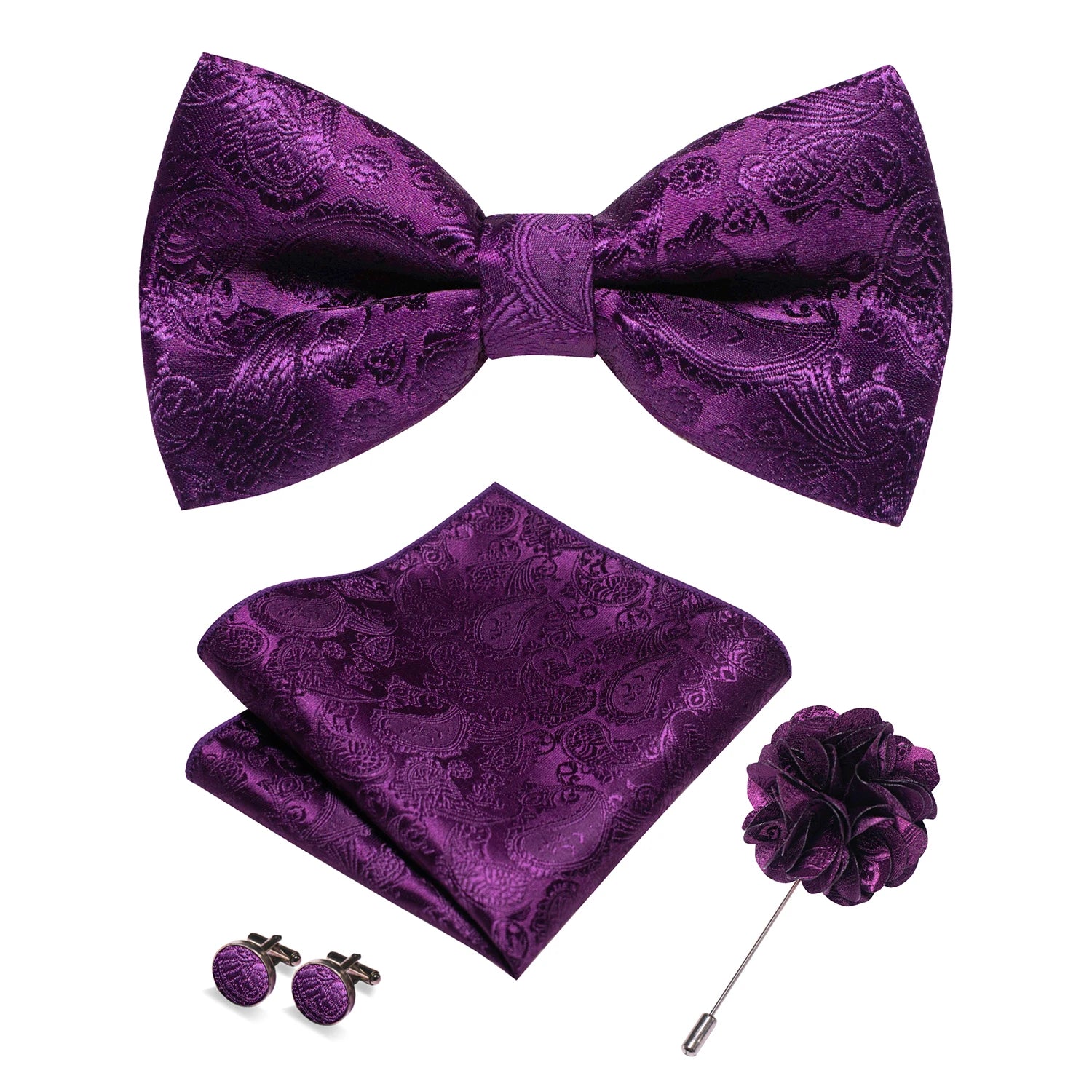 Gravata Borboleta Paisley com Broche + Lenço de Bolso