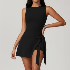 Vestido Fitness com Nó Lateral e Decote Redondo