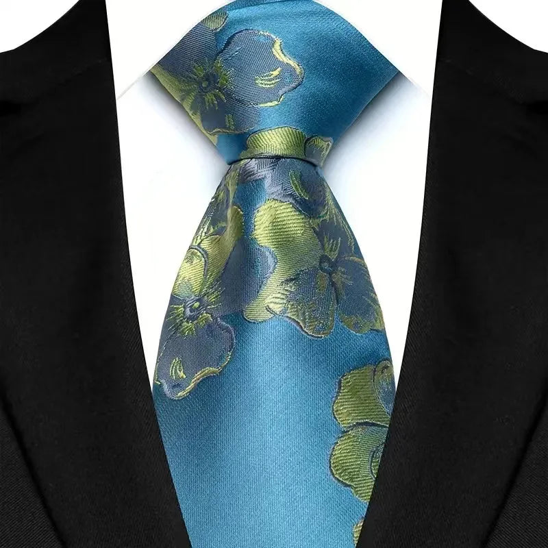 Gravata Masculina com Design Floral e Geométrico