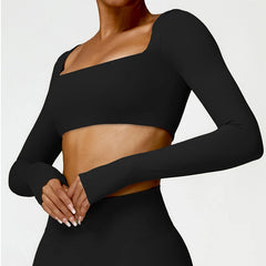 Cropped Feminino Manga Longa com Decote Reto