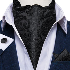 Gravata Ascot Jacquard com Lenço, Broche e Abotoaduras