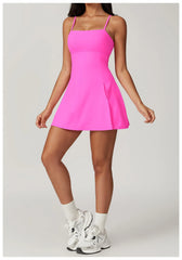 Vestido Fitness com Alças Finas e Decote Reto