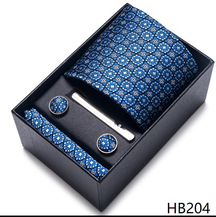 Conjunto Gravata Jacquard Geométrica Azul Sparka