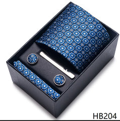 Conjunto Gravata Jacquard Geométrica Azul Sparka
