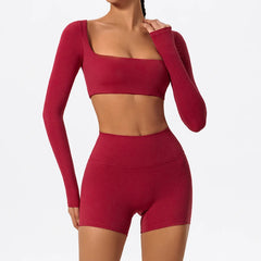 Cropped Fitness Manga Longa com Decote Quadrado