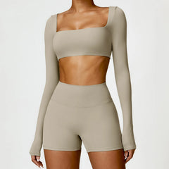 Conjunto Fitness com Cropped Manga Longa e Legging