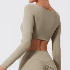 Cropped Fitness Manga Longa com Decote Quadrado