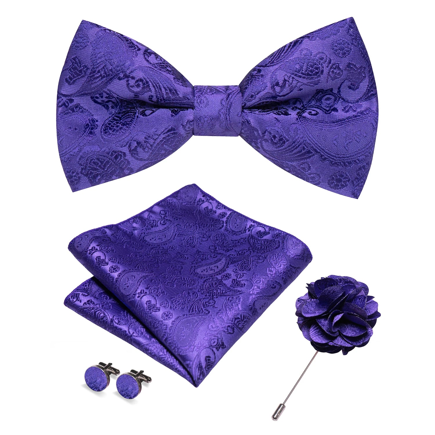 Gravata Borboleta Paisley com Broche + Lenço de Bolso
