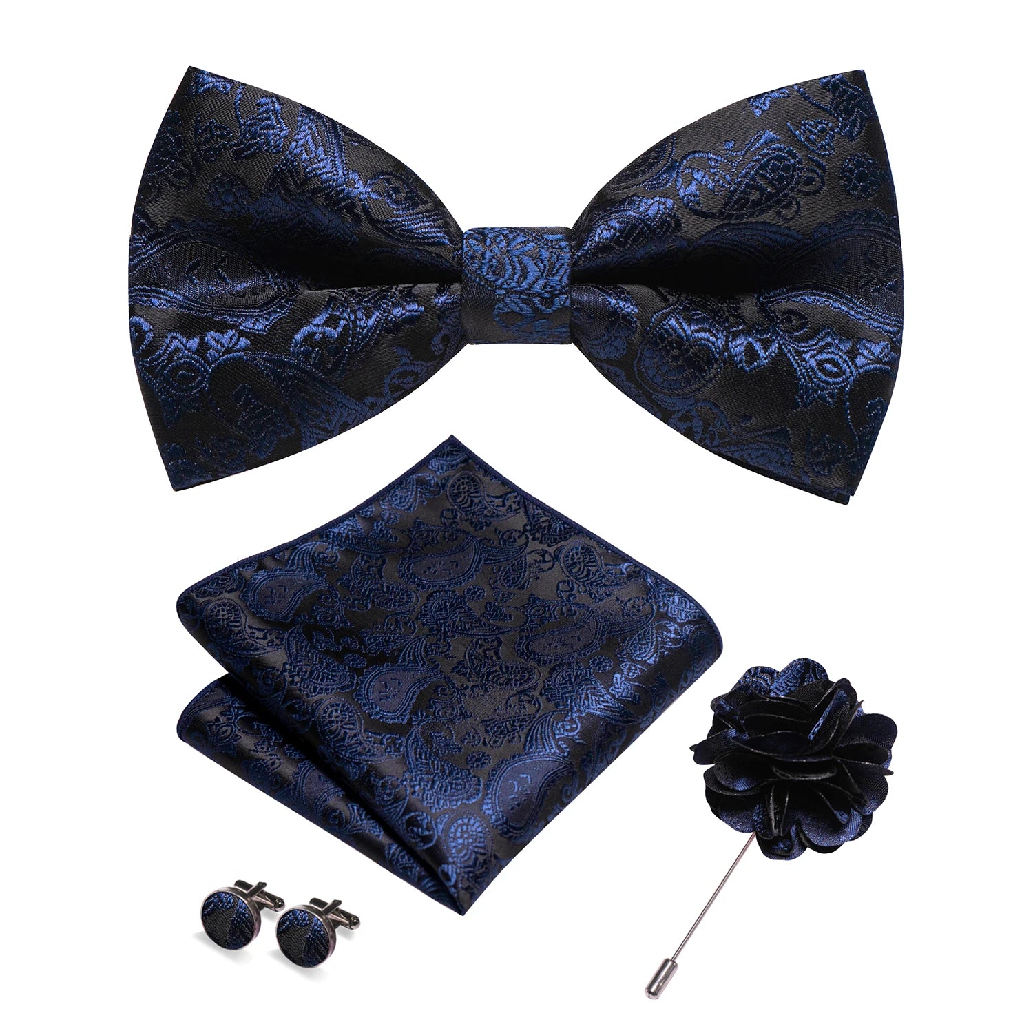 Gravata Borboleta Paisley com Broche + Lenço de Bolso