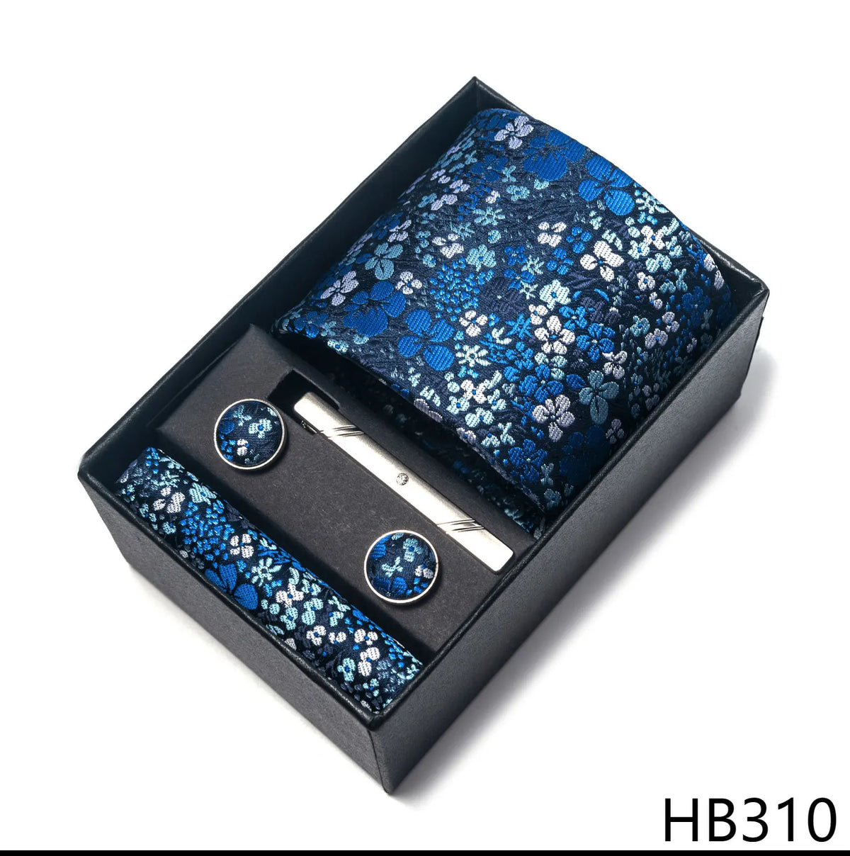 Conjunto Gravata Floral Azul Marinho Sparka