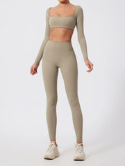 Cropped Fitness Manga Longa com Decote Quadrado