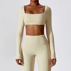 Cropped Fitness Manga Longa com Decote Quadrado