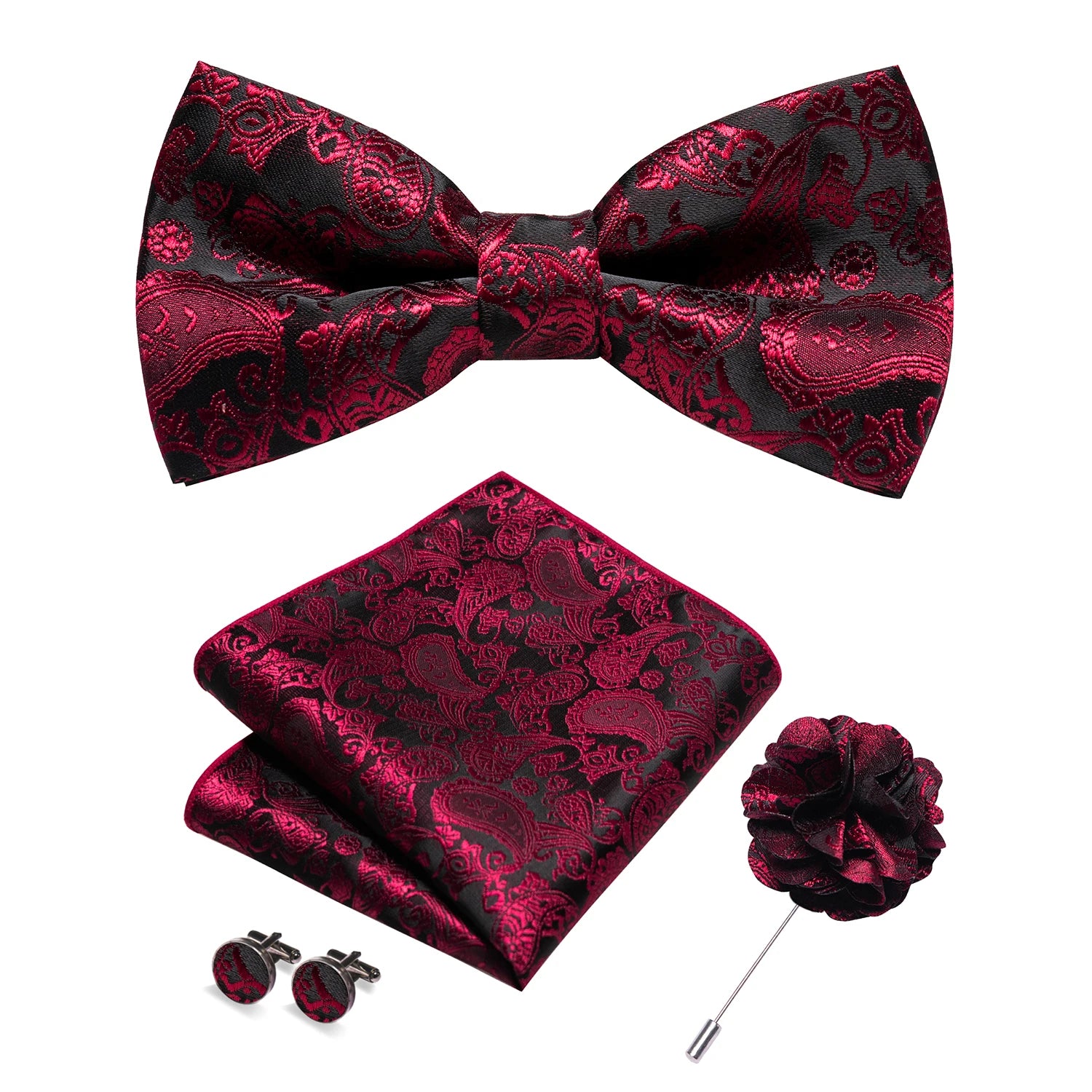 Gravata Borboleta Paisley com Broche + Lenço de Bolso