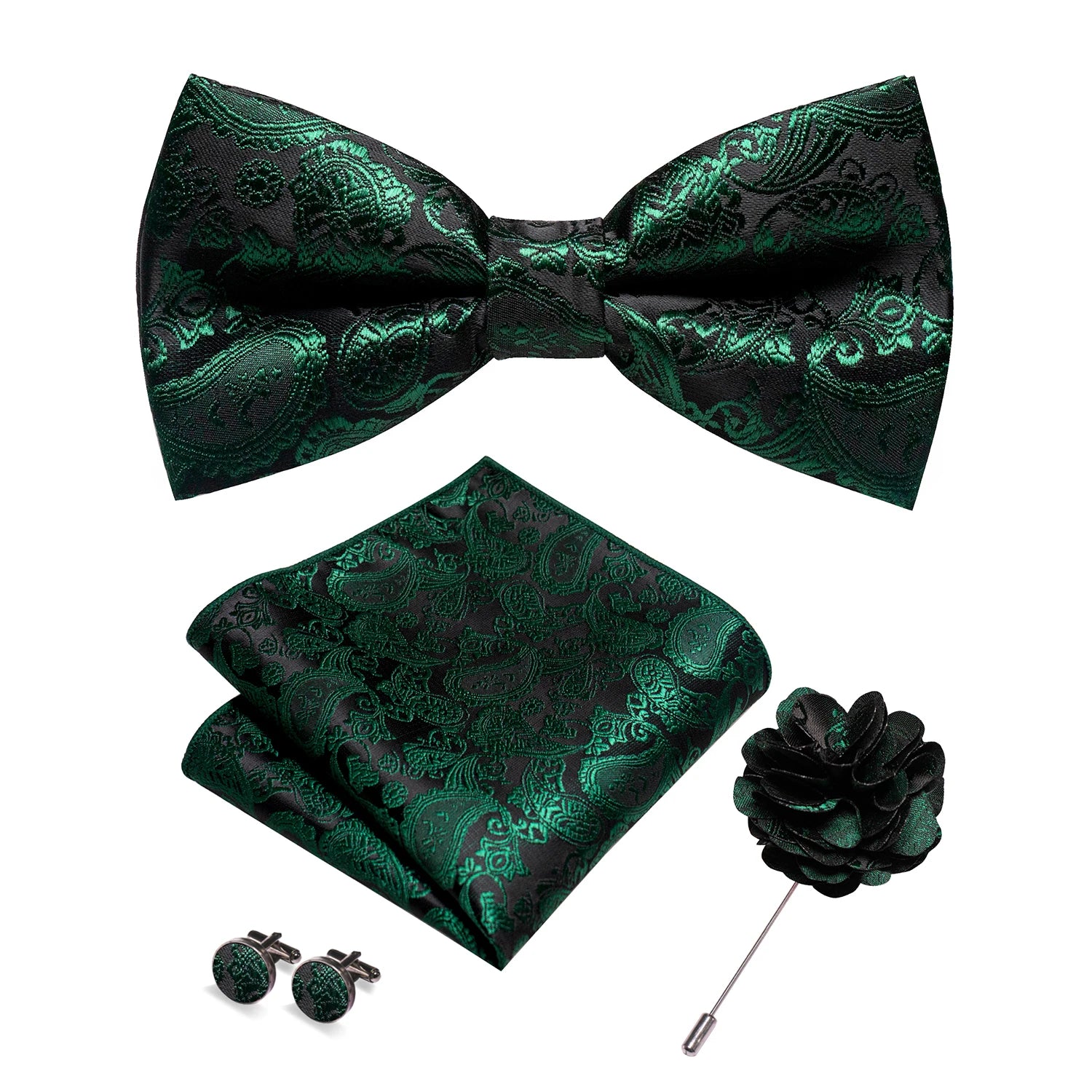 Gravata Borboleta Paisley com Broche + Lenço de Bolso