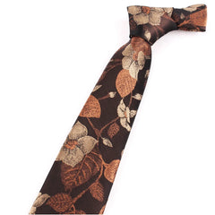 Gravata Slim Floral Marrom Clássica para Casamento