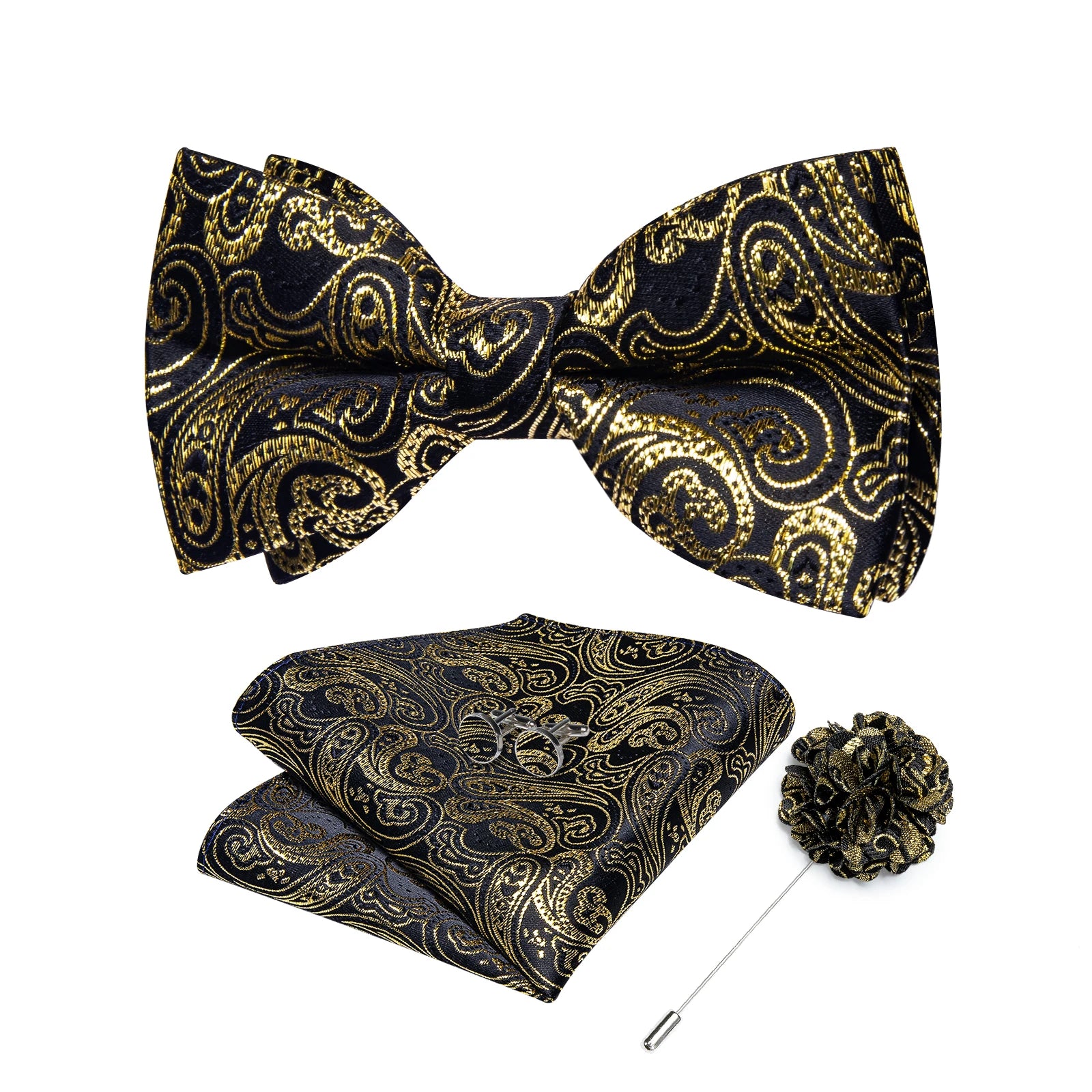Gravata Borboleta Paisley com Lenço e Abotoaduras