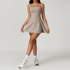 Vestido Fitness com Alças Finas e Decote Reto