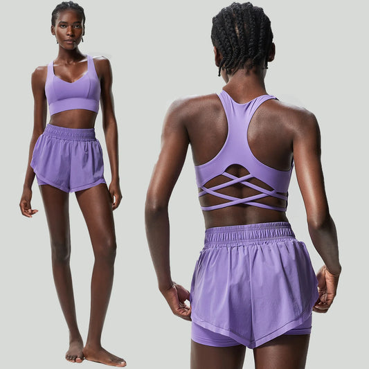 Conjunto Fitness com Top Cruzado nas Costas e Short Soltinho