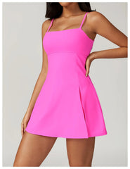 Vestido Fitness com Alças Finas e Decote Reto