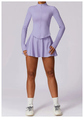 Vestido Fitness com Manga Longa e Saia Rodada