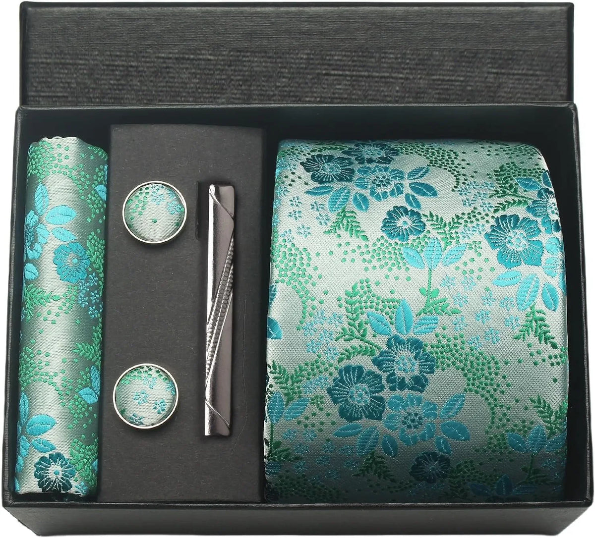 Conjunto Gravata de Seda Paisley Verde Menta